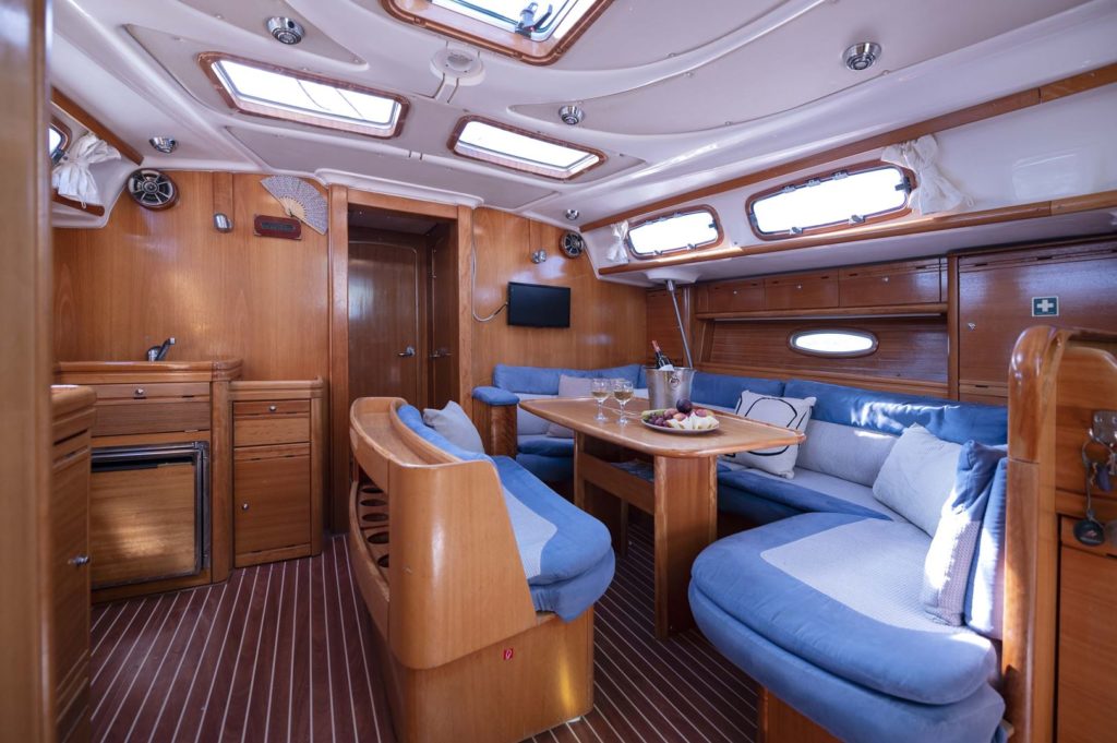 The interior of our Bavaria sailing yacht on Rhodes